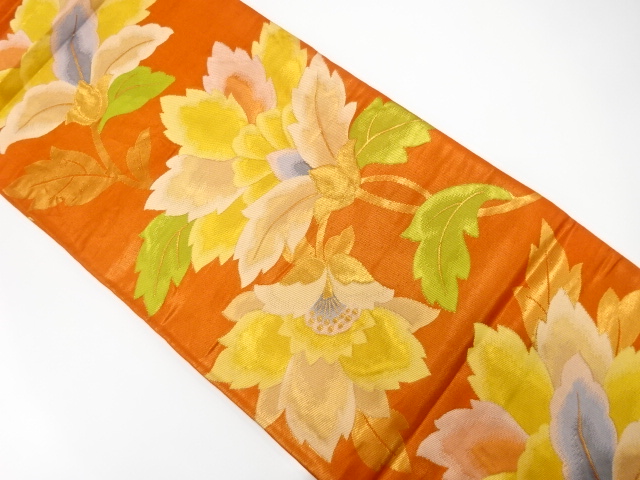 JAPANESE KIMONO / ANTIQUE FUKURO OBI / SILK / WOVEN CHINESE FLOWER